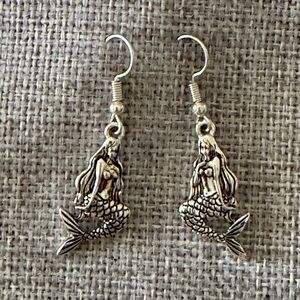 Mermaid Dangle Earrings Silver Tone Nautical Ocean Fantasy